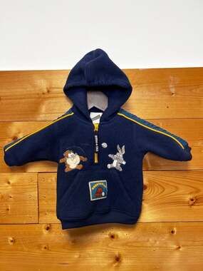 Vintage Warner Bros Studio Store Looney Tunes Bugs & Taz Fleece Hoodie 3M